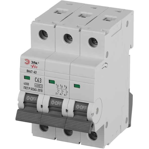 

Автоматический выключатель 3P 63A C 4,5кА ЭРА VA63-3P63C4.5, VA63-3P63C4.5