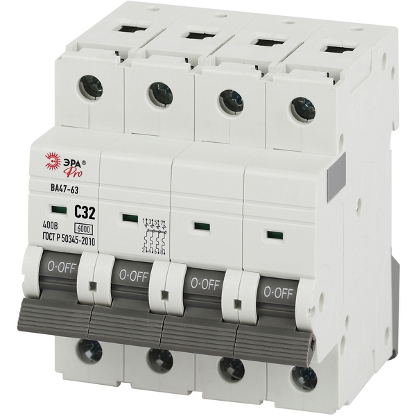 

Автоматический выключатель 4P 32A C 6кА ЭРА VA63-4P32C6, VA63-4P32C6