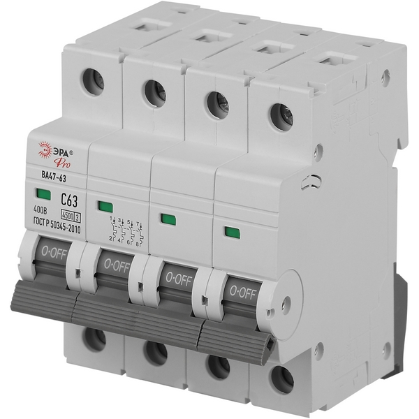 

Автоматический выключатель 4P 63A C 4,5кА ЭРА VA63-4P63C4.5, VA63-4P63C4.5