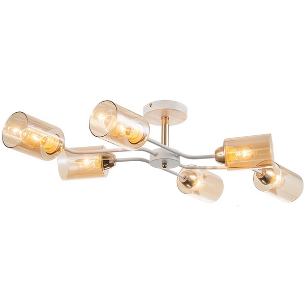 

Потолочная люстра на штанге Escada Vertigo 1131/6P White/Gold 6x60Вт E27, металл/стекло, белый/золото, Янтарный, Vertigo 1131/6P White/Gold
