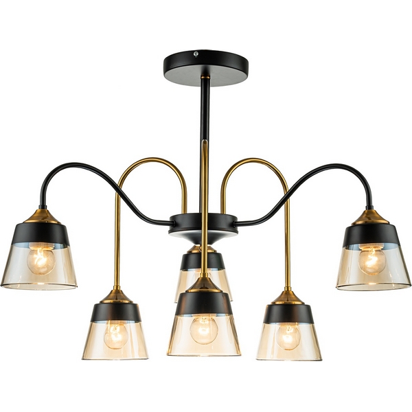 

Потолочная люстра на штанге Escada Cobra 1147/6P E27*40W Black/Brass, Янтарный, Cobra 1147/6P