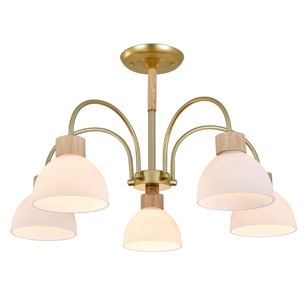 

Потолочная люстра на штанге 150005/5R E27*60W Gold/Wood Escada Sade ES0000061, Белый, Sade ES0000061