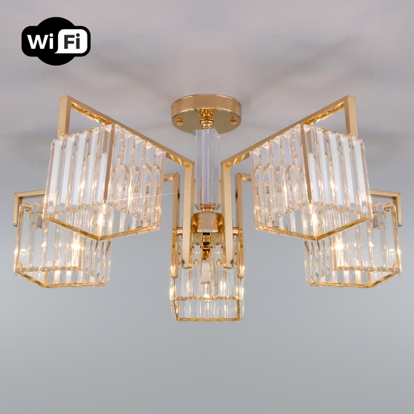 

Потолочная люстра хрустальная с управлением смартфоном 10126/5 Eurosvet April золото, April 10126/5 золото