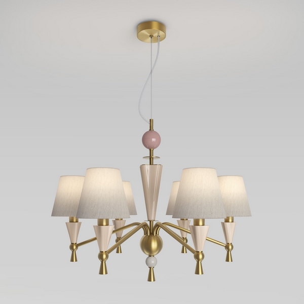 Изображение товара Подвесная люстра Eurosvet Teja 101014/6 с керамическим декором и тканевыми абажурами