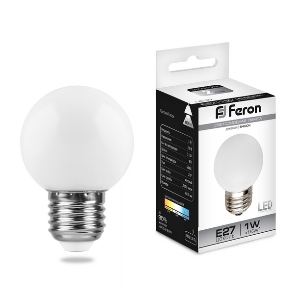

Лампочка светодиодная груша E27 1W 7000K 80lm Feron 25115, f_25115