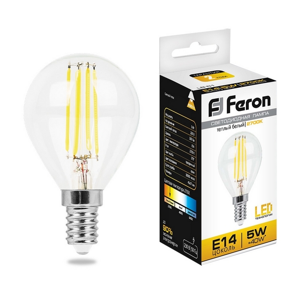 

Лампочка светодиодная филаментная груша E14 5W 2700K 530lm Feron 25578, f_25578