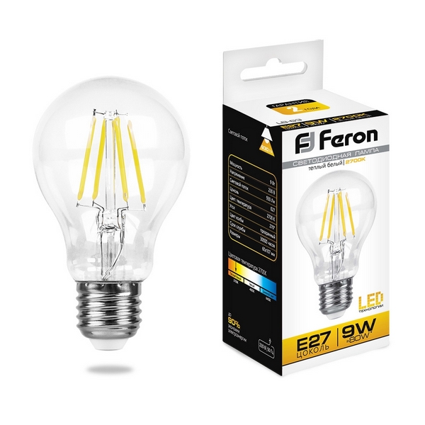 

Лампочка светодиодная филаментная груша E27 9W 2700K Feron 25631, f_25631