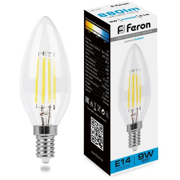 

Лампа светодиодная Feron 38229 LB-73 Свеча E14 9W 6400K, 38229