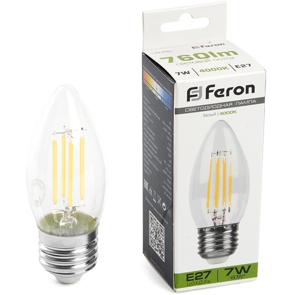 

Лампа светодиодная Feron 38271 LB-66 Свеча E27 7W 4000K, LB-66 38271