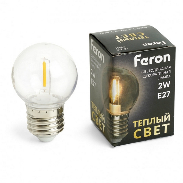 

Лампа светодиодная G45 шар 2W 230V E27 2700К Feron LB-383 48931, LB-383 48931