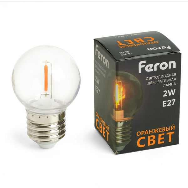 

Лампа светодиодная G45 шар 2W 230V E27 оранжевый Feron LB-383 48932, LB-383 48932