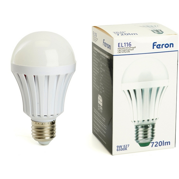 

Светильник аккумуляторный 9W с цоколем Е27 AC/DC Feron EL116 48979, Белый, EL116 48979