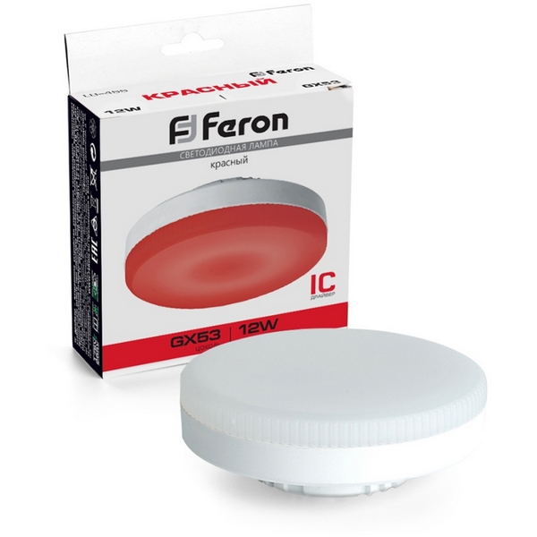 

Лампа светодиодная GX53 таблетка 12W 175-265V GX53 красный Feron LB-455 51018, LB-455 51018