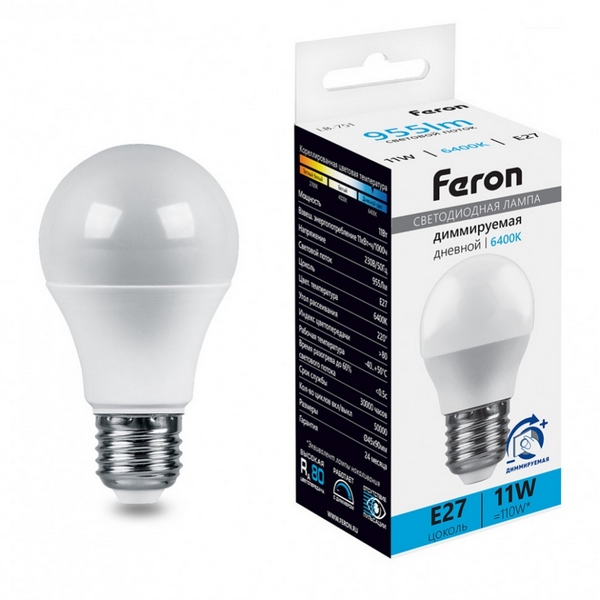 

Лампа светодиодная G45 шар малый диммируемая 11W 230V E27 6400К Feron LB-751 51060, LB-751 51060