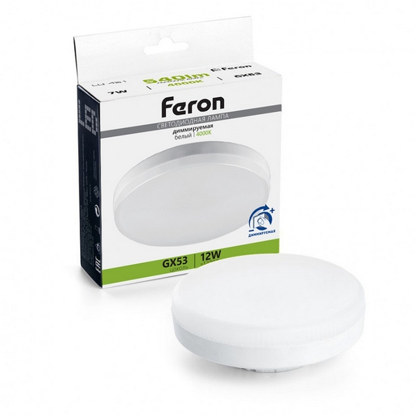 Изображение товара Светодиодная лампа GX53 таблетка диммируемая 12W 4000K Feron LB-456