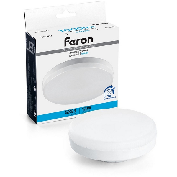 

Лампа светодиодная GX53 таблетка диммируемая 12W 230V GX53 6400К Feron LB-456 51066, LB-456 51066