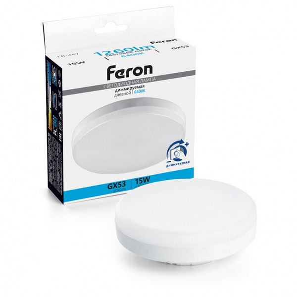 

Лампа светодиодная GX53 таблетка диммируемая 15W 230V GX53 6400К Feron LB-457 51069, LB-457 51069