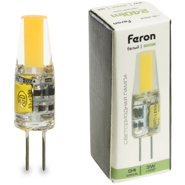 

Лампа светодиодная JC капсульная 3W 12V G4 4000К Feron LB-424 51171, LB-424 51171