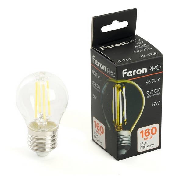 

Лампа светодиодная E27 6W Feron LB-1706 51250, LB-1706 51250