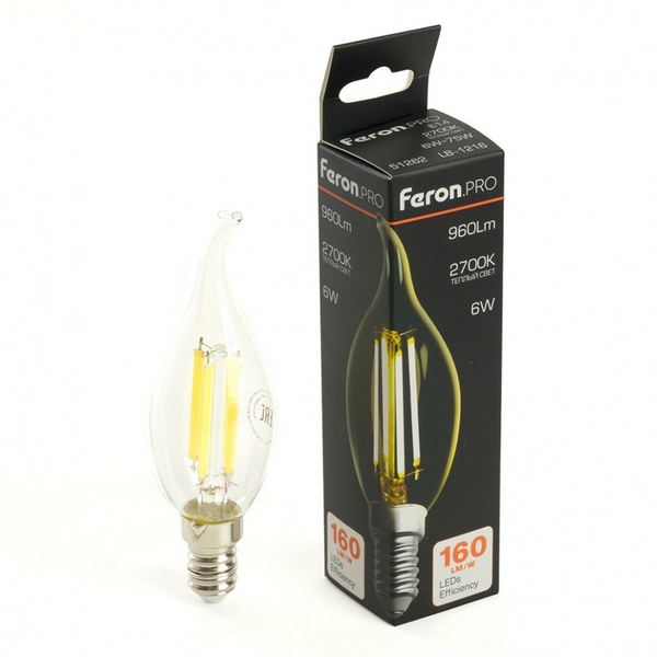 

Лампа светодиодная филамент C35T свеча на ветру 6W 175-265V E14 2700К Feron LB-1216 51262, LB-1216 51262