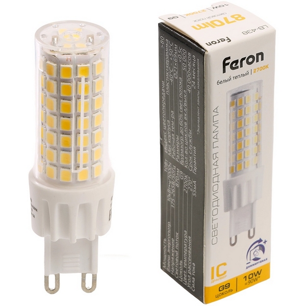 

Лампа светодиодная JCD9 диммируемая 10W 175-265V G9 2700К Feron LB-438 51741, LB-438 51741