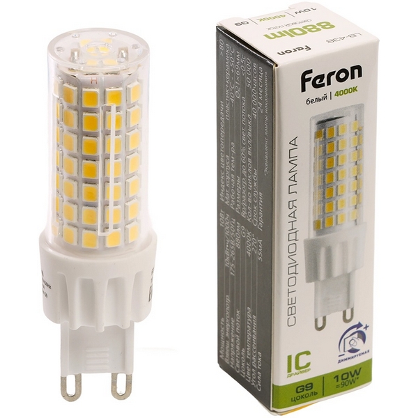 

Лампа светодиодная JCD9 диммируемая 10W 175-265V G9 4000К Feron LB-438 51742, LB-438 51742