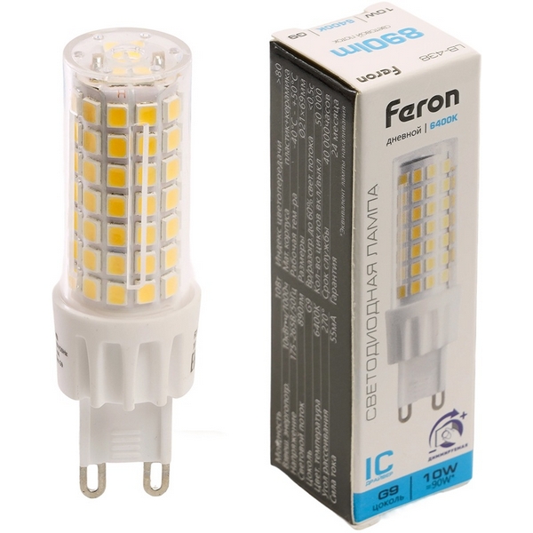

Лампа светодиодная JCD9 диммируемая 10W 175-265V G9 6400К Feron LB-438 51743, LB-438 51743