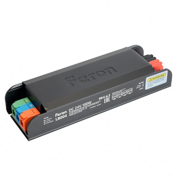 

Трансформатор электронный для светодиодной ленты с плавным пуском и диммированием 100W 24V IP20 клипсы Feron LB004 52124, LB004 52124