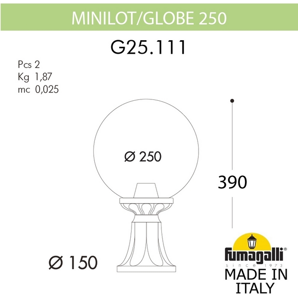 

Наземный фонарь Fumagalli GLOBE 250 G25.111.000.VXF1R, Медь;патина, Globe 250 G25.111.000.VXF1R