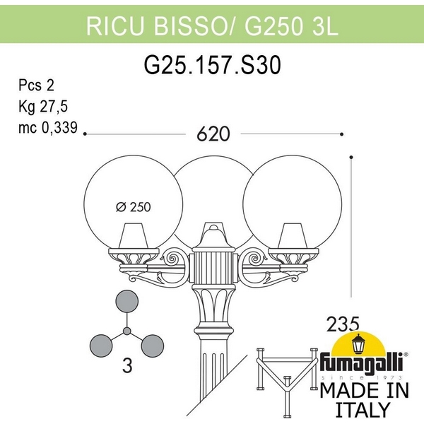 

Наземный фонарь Fumagalli GLOBE 250 G25.157.S30.VXF1R, Медь;патина, Globe 250 G25.157.S30.VXF1R