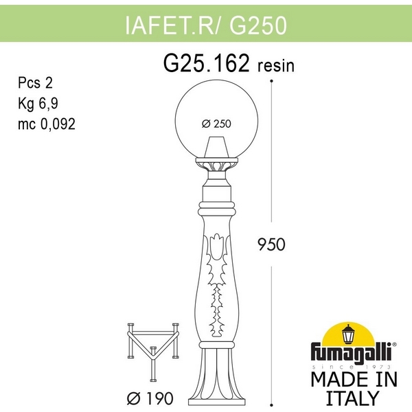 

Наземный фонарь Fumagalli GLOBE 250 G25.162.000.AXF1R, Черный, Globe 250 G25.162.000.AXF1R