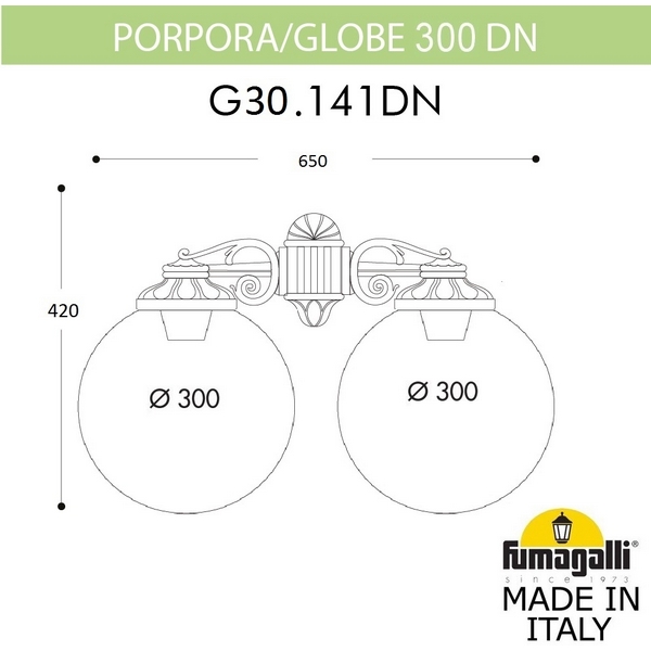 

Настенный фонарь уличный Fumagalli GLOBE 300 G30.141.000.BXF1RDN, Бронза, Globe 300 G30.141.000.BXF1RDN