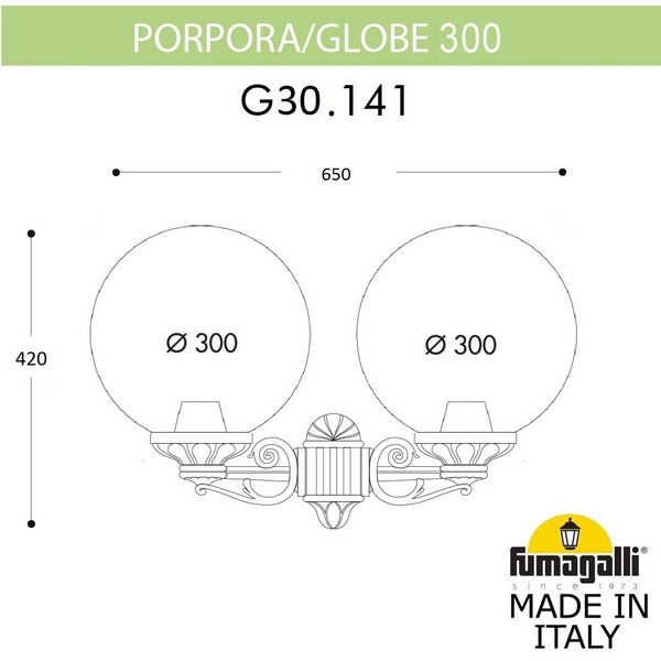 

Настенный фонарь уличный Fumagalli GLOBE 300 G30.141.000.BYF1R, Бронза, Globe 300 G30.141.000.BYF1R