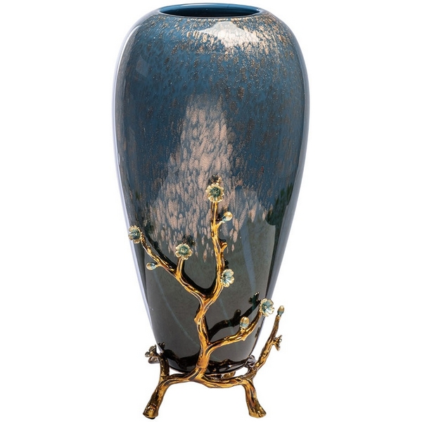 

Ваза синяя с золотыми веточками d17х40 см Garda Decor 55RV5476L, 55RV5476L