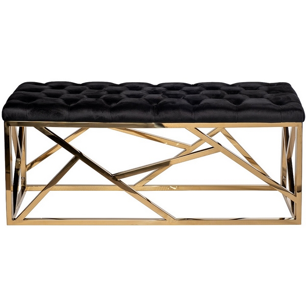 

76AR-7160BAN-CHERN Банкетка велюр черный/золото 110*42*46см Garda Decor, 76AR-7160BAN-CHERN