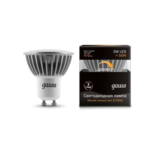 

Лампочка GU10-dim 5W 3000K диммируемая Gauss 101506105-D, 101506105-D