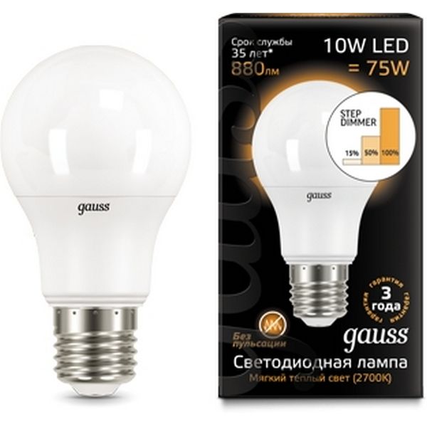 

Лампочка 10W E27 2700K 1/10/50 Gauss 102502110-S, 102502110-S