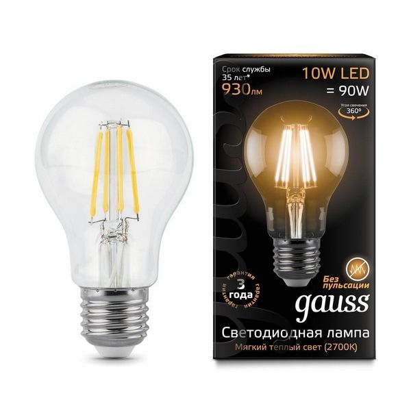 

Лампочка E27 10W 2700К 1/10/40 Gauss Filament 102802110, Filament 102802110