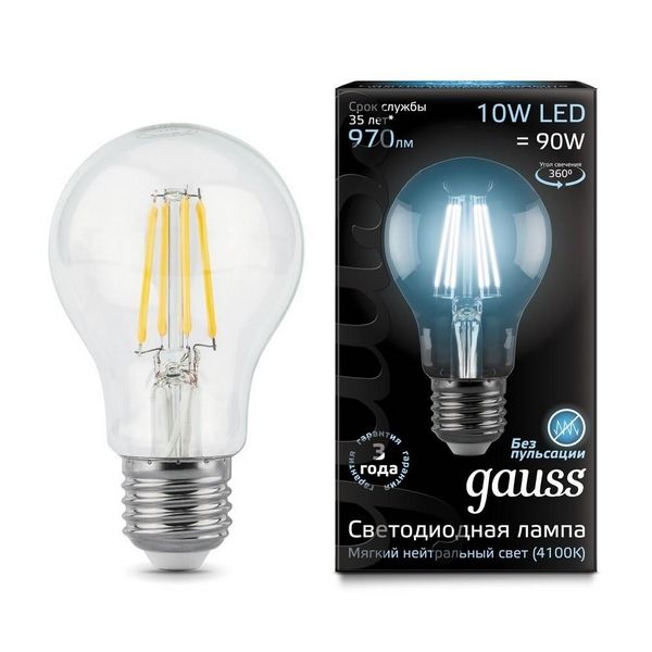 

Лампочка E27 10W 4100К 1/10/40 Gauss Filament 102802210, Filament 102802210