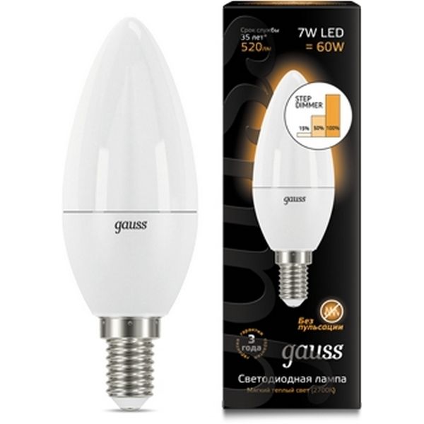 

Лампочка E14 7W 3000К Gauss Candle 103101107-S, Candle 103101107-S