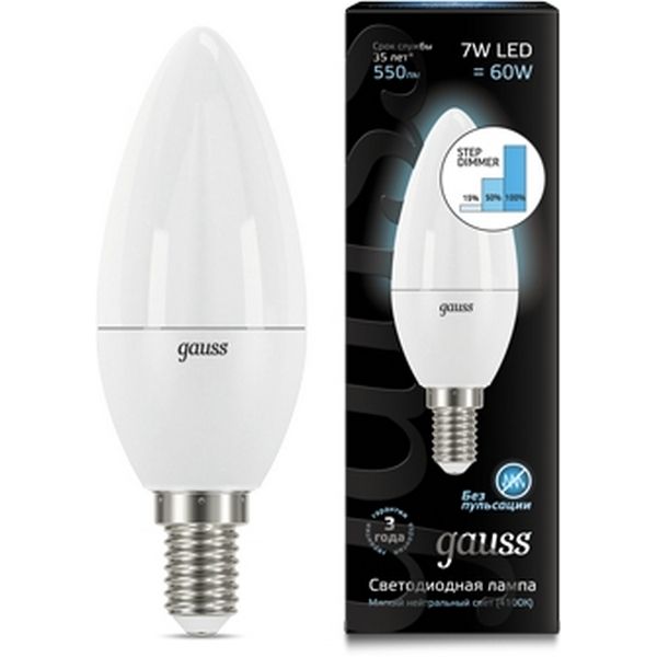

Лампочка E14 7W 4100К Gauss Candle 103101207-S, Candle 103101207-S