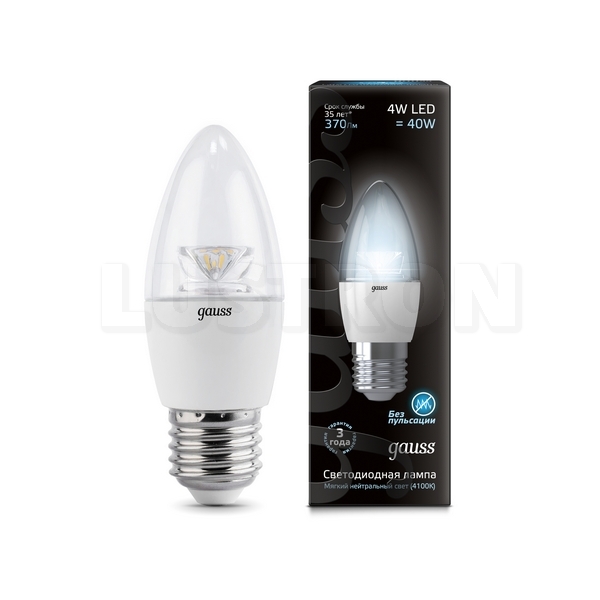 

Лампочка светодиодная E27 4W 4100K 370lm Gauss Candle Crystal Clear 103202204, Candle Crystal Clear 103202204
