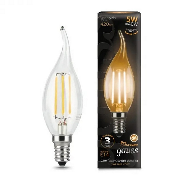 

Лампочка tailed E14 5W 2700K 1/10/50 Gauss Filament 104801105, Filament 104801105