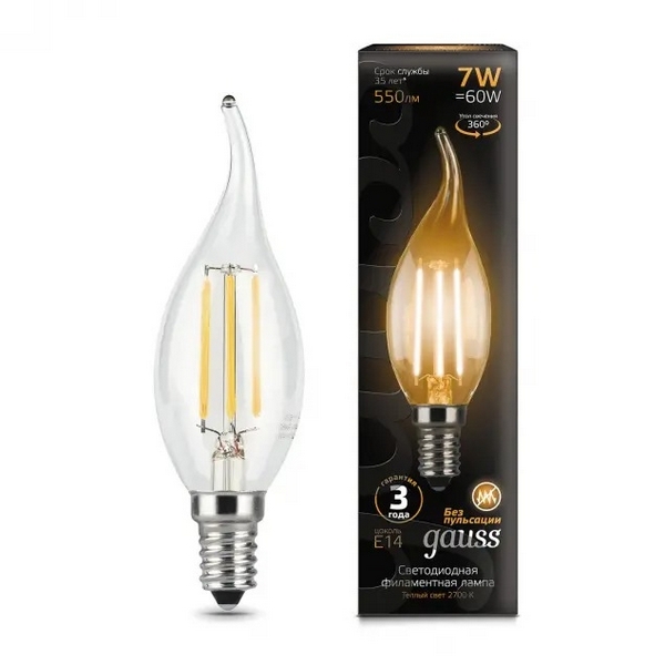 

Лампочка tailed E14 7W 2700К 1/10/50 Gauss Filament 104801107, Filament 104801107