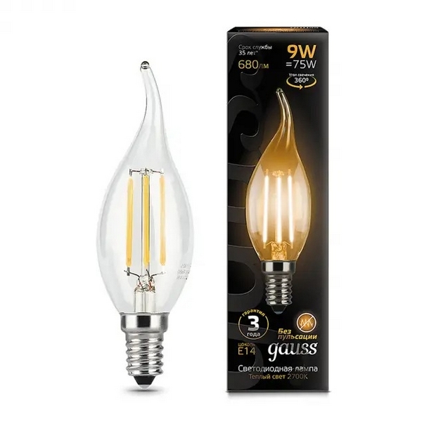 

Лампочка tailed E14 9W 2700K 1/10/50 Gauss Filament 104801109, Filament 104801109