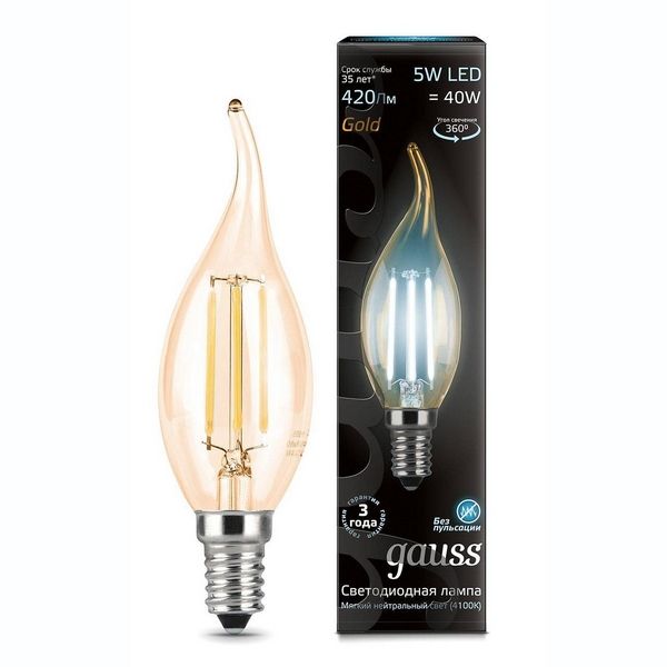 

Лампочка tailed E14 5W 4100K 1/10/50 Gauss Filament 104801805, Filament 104801805