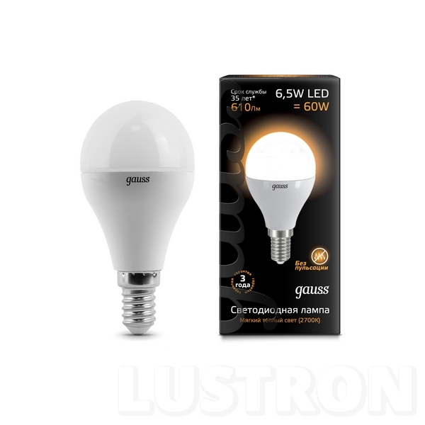 

Лампочка светодиодная груша E14 2700K 610lm Gauss 105101107, 105101107