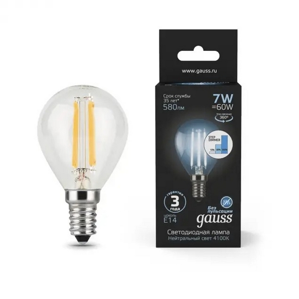 

Лампочка E14 7W 4100K 1/10/50 Gauss Filament 105801207, Filament 105801207