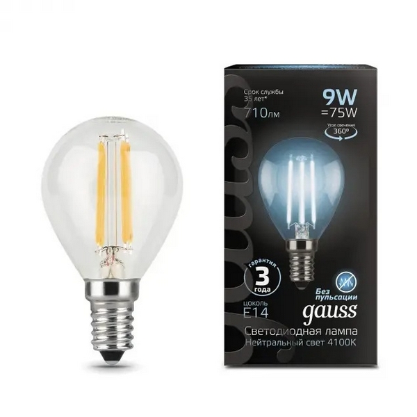 

Лампочка E14 9W 4100K 1/10/50 Gauss Filament 105801209, Filament 105801209