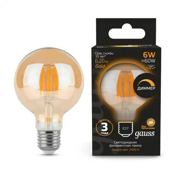 

Лампочка E27 6W 2400K 1/20 Gauss Filament 105802006, Filament 105802006